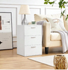 White Bedside Table with 3 Drawers and Metal Handles for Bedroom