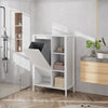 Bathroom Organizer White Wooden Iron Shelf Large Capacity w Dirty Clothes Basket