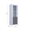 Tall Display Cabinet with High Gloss Grey Door and LED Light Wooden Bookshelf UK