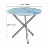 Round Grey Marble Tempered Glass Dining Table Silver Chromed Legs Dining Room