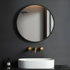 Black Round Wall Mirror With Leather Strap Circle Makeup Φ50cm 60cm 70cm 80cm