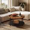 Solid Wood Round Coffee Table, 31.5-Inch Boho Center Tea Table with Metal Frame