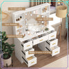 7 Drawers Large Vanity Makeup Desk with 10 LED Bulbs Mirror and Shelves White