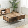 Wooden Coffee Tea Sofa Table w Drawer Open Shelf Storage Metal Frame Living Room