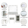 LED Dressing Mirror Makeup Table with Stool Vanity Unit Set Cabinet Adjustable