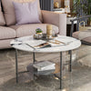 FATIVO High Gloss Marble Coffee Table 2 Tier Center Table w Strong Aluminum Legs