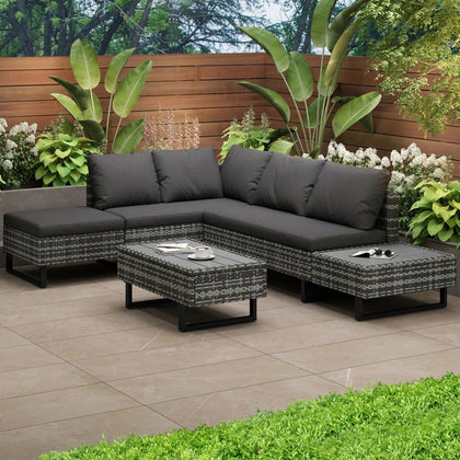 6 Seater Rattan Furniture Lounge Set Corner Sofa Coffee Table Set Outdoor Patio