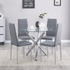 4x Grey Faux Leather Dining Chairs&Round Tempered Glass Silver Legs Dining Table