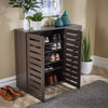 3 Door Shoe Storage Cabinet Dark Brown Wooden Rack Stand Cupboard Slatted Doors