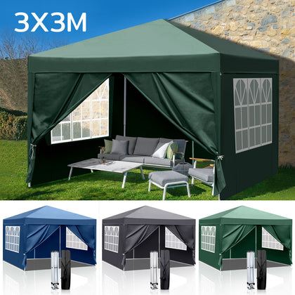 3Mx3M Marquee Gazebo Tent Garden Party Waterproof Canopy Shelter Windbar W/Sides