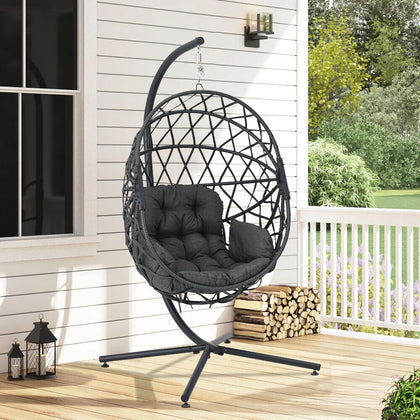 Large Garden Swing Seat Hanging Chair Basket Egg Shape Rattan with Matching Pad