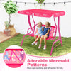Kids Outdoor Mini Swing w/ Safety Belts & Adjustable Canopy-Pink