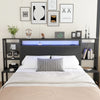 Double Size Bed Frame Metal Platform Bed LED Lights Headboard & Storage Shelves
