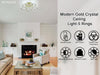 LED Ceiling Light Crystal Gold Chandelier Living Room Bedroom Dimmable w. Remote