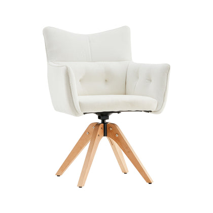 1PC 360° Swivel Velvet Fabric Dining Chair Rotatable Wooden Legs Kitchen Chair