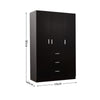Black 3 Door 3 Drawer Large Modern Wardrobe with Storage Shelves Hanging Rod