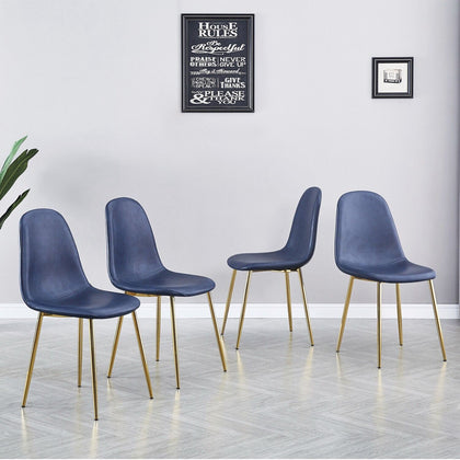4x Blue PU Leather Dining Chairs Golden Chromed Legs Kitchen Dining Room Chairs