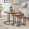 2/3 Nesting Tables Round Nest of Table Set Metal Frame Rustic Wood Tabletop Unit