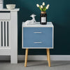 Blue Bedside Table 2 Drawers Modern Nightstand Cabinet Wood Legs Side Table