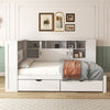 White Single Bed with Trundle Bed Storage Drawers Dust-proof Cabinet Shelves