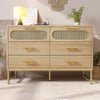 Chests of Drawers Rattan Sideboard Storage Cabinet with 6 Drawers, Oak