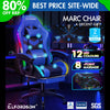 Gaming Office Chair 12 RGB LED Massage Computer Seat Footrest Blue
