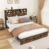 King Size Heavy Duty Metal Platform Bed with Storage Headboard