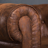 Distressed Tan Leather Fabric Chesterfield Armchair Button Tub Chair Club Chair