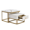 Nesting Coffee Table Side Table with Drawer Marble Exterior Square Set of 2