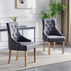 2pcs Dark Grey Fabric Dining Chairs Button-Tufted Upholstered Solid Wood Legs
