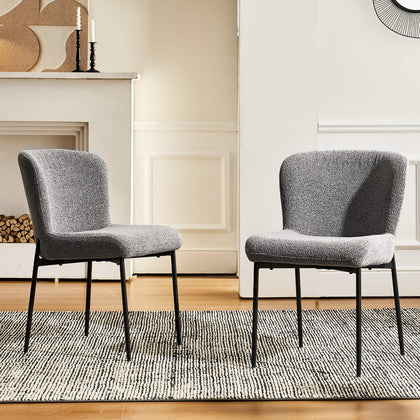 2PC Grey Dining Chairs Velvet Upholstered Seat Kitchen Chair Metal Legs