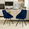 2Pcs Blue Dining Chairs Velvet Padded Seat Dining Room Chair Modern High Back
