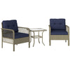 3 Pieces Rattan Bistro Set with Tempered Glass Table Charcoal Grey