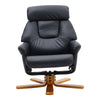Black Leather Sofa Recliner Armchair Lounge Swivel Chair W/Foot Stool Wood Base