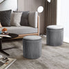 Round Velvet Padded Seat Ottoman Storage Stool Box Footstool Pouffe Chair Grey