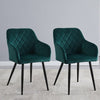 2pcs Dining Chairs Armchairs Velvet Upholstered Soft Padded Seat Back Metal Legs