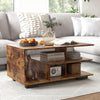 Coffee Table 3-Tier Wooden Geometric Storage Center Rustic Brown Modern Table
