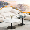 2pcs Round Coffee Table Set Thicken Solid Slate & Glass Tabletop Bedside Table