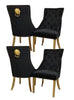 Black velvet x4 dining chairs with gold legs & lion knocker