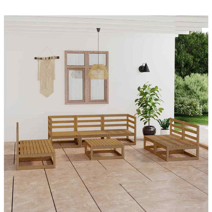 8 Piece Garden Lounge Set Honey Brown Solid Pinewood
