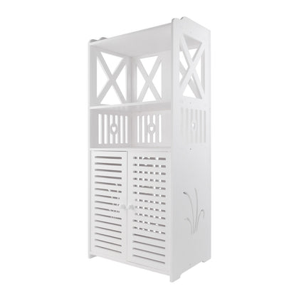 4 Tier Bathroom Storage Cabinet 2 Door Cupboard Free Standing Rack Unit White