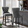 Velvet Upholstered Barstool Buttoned Back Breakfast Bar Stool Chair Wooden Legs