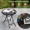 Folding Glass Table Backyard Heavy-Duty Steel Patio Coffee Table-Black
