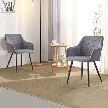 2 X Grey Velvet Dining Chairs Metal Legs Armchair Office Chairs Lounge Kitchen