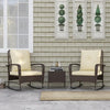 3pcs Rattan Bistro Set, Wicker Garden Furniture Set with Cushions, Glass Top Cof