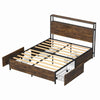 Double/King Size Bed Frame with Storage Headboard, 4 Drawers Platform Slats Bed