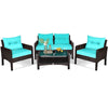 4 Pieces PE Rattan Patio Conversation Set Outdoor Rattan Furniture With Cushions