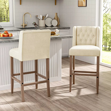 2x Linen Padded Breakfast Bar Stools Kitchen Pub Barstools Counter High Chair