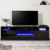 Black 70in TV Stand Unit Cabinet w/32" Electric Fireplace & 12 Colour LED Light