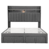 UPHOLSTERED BED FRAME 4FT6 DOUBLE STORAGE BED WITH CHARGING AND LIGHTING GREY